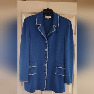 St. John Collection Royal Blue Knit Blazer with White Trim